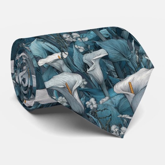 Unique Mens Accessories Calla Lilies Flower Stropdas (Opgerold)