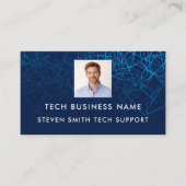 Unique Modern Blue Photo QR Code Tech Professional Visitekaartje (Voorkant)