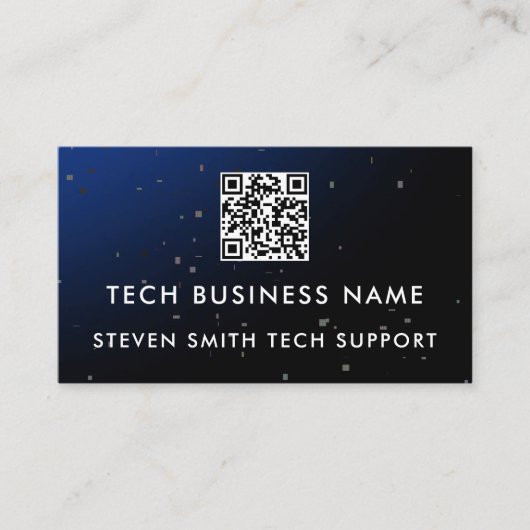 Unique Modern Blue Pixel QR Code Tech Business Visitekaartje (Voorkant)