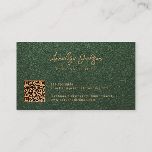 Unique modern bold monogram QR code gold green Visitekaartje (Achterkant)