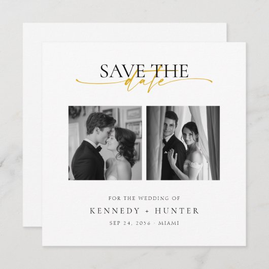 Unique Modern Elegant Gold Script Photo Wedding Save The Date (Voorkant / Achterkant)