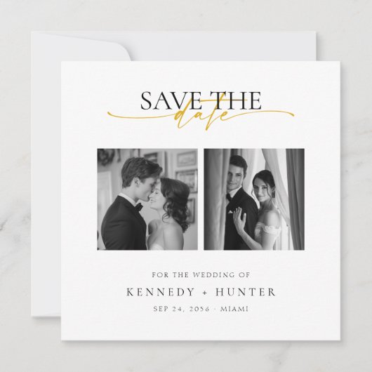Unique Modern Elegant Gold Script Photo Wedding Save The Date (Voorkant)