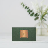 Unique modern monogram professional gold green visitekaartje (Staand voorkant)