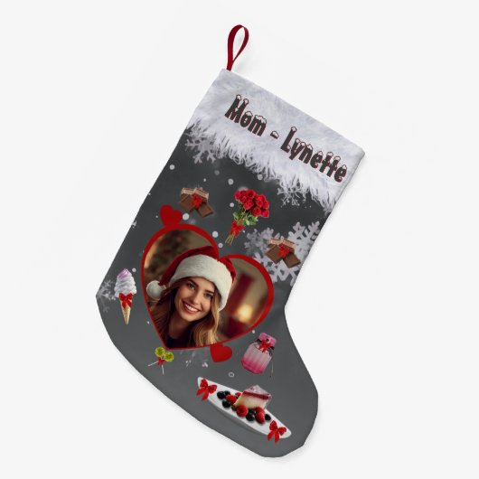 Unique Mom Loves Sweets Roses and Perfume Photo Kleine Kerstsok (Voorkant (Hangend))