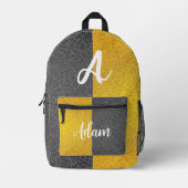 (Unique Monogram & Initiaal naam) Luxury Black Gol Bedrukte Rugzak (Voorkant)