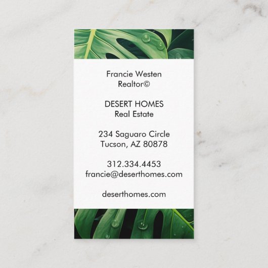 Unique Monstera laat botanische Planten fotografer Visitekaartje (Achterkant)