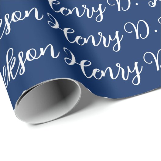 Unique Navy Blue Classical Handwriting Plain Cadeaupapier (Rol Hoek)