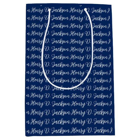 Unique Navy Blue Classical Handwriting Plain Medium Cadeauzakje (Voorkant)