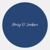 Unique Navy Blue Classical Handwriting Plain Ronde Sticker (Voorkant)