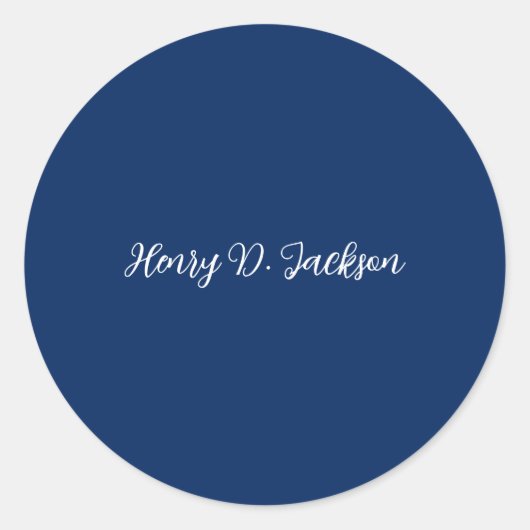 Unique Navy Blue Classical Handwriting Plain Ronde Sticker (Voorkant)