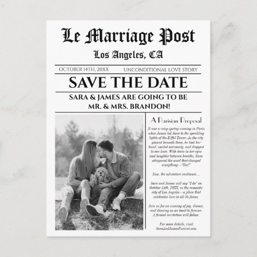 Unique Newspaper Classic Save The Date Aankondigingskaart (Voorkant)