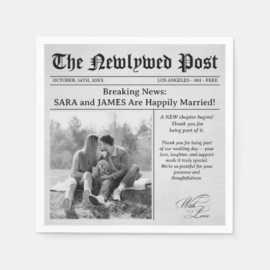  Unique Newspaper Fun Facts Photo Wedding Napkins Servet (Voorkant)