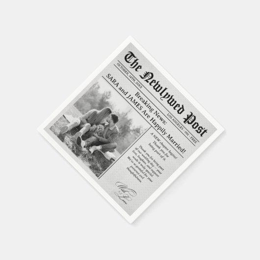  Unique Newspaper Fun Facts Photo Wedding Napkins Servet (Hoek)