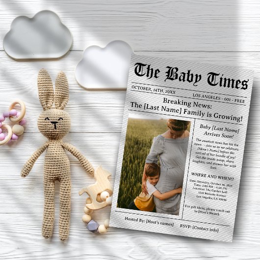 Unique Newspaper Photo Aesthetic Baby Shower Kaart