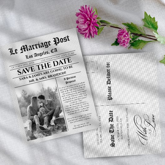 Unique  Newspaper wedding Announcement Postcard Aankondigingskaart