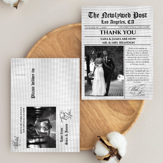 Unique Newspaper Wedding Thank You Postcard Briefkaart