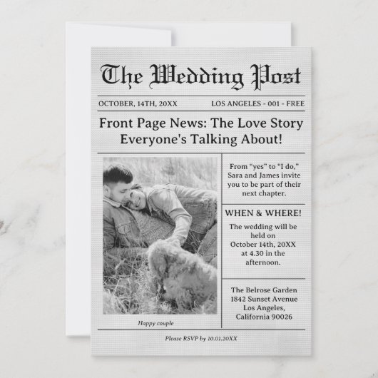 Unique Newspaper Wedding Timeline Kaart (Voorkant)