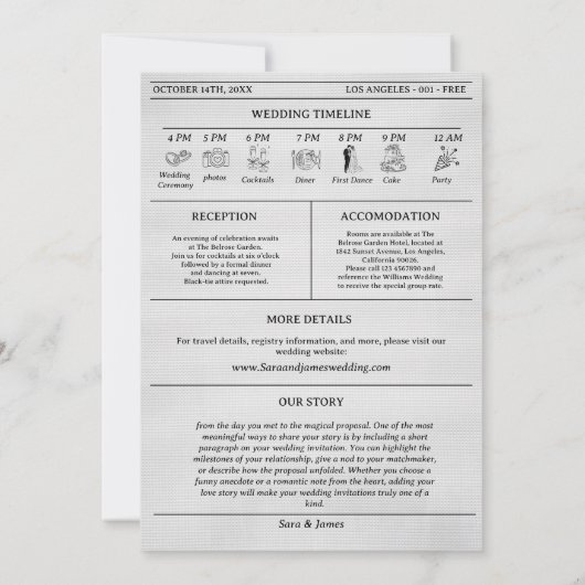 Unique Newspaper Wedding Timeline Kaart (Achterkant)