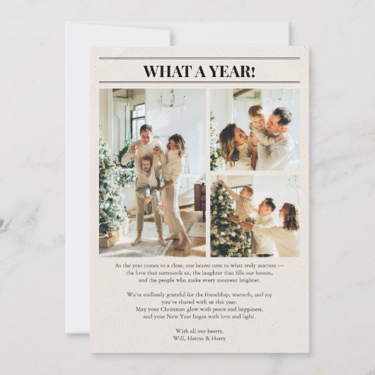 Unique Newspaper What A Year Photo Christmas Feestdagenkaart (Achterkant)