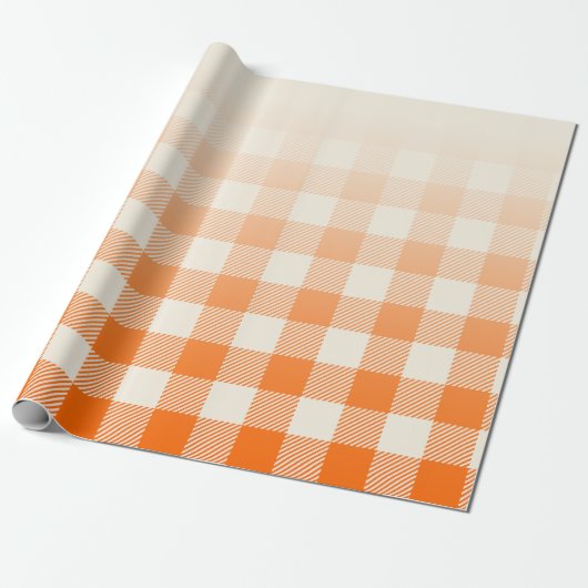 Unique Orange & Cream Peek-A-Boo Buffalo Plaid Cadeaupapier (Uitgerold)