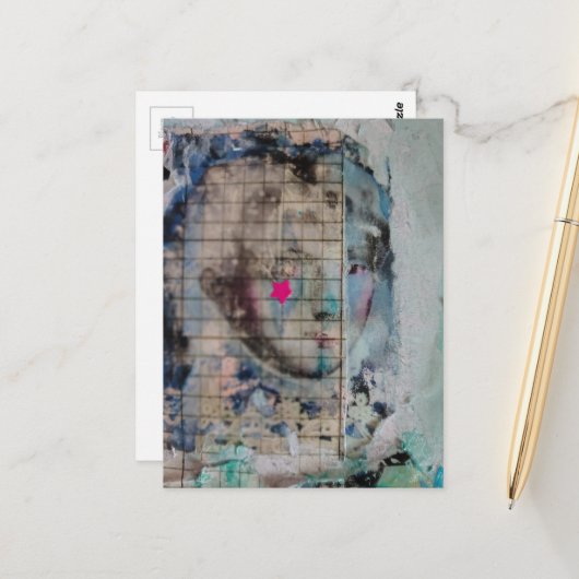 Unique person mixed media Collage pink star Briefkaart (Voorkant / Achterkant in situ)