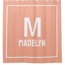 Unique Personalized peach White Name Monogram  Douchegordijn