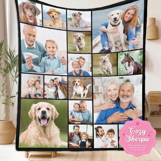 Unique Photo Collage Personalize Modern 18 Picture Sherpa Deken