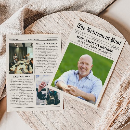 Unique Photo Newspaper Retirement Card