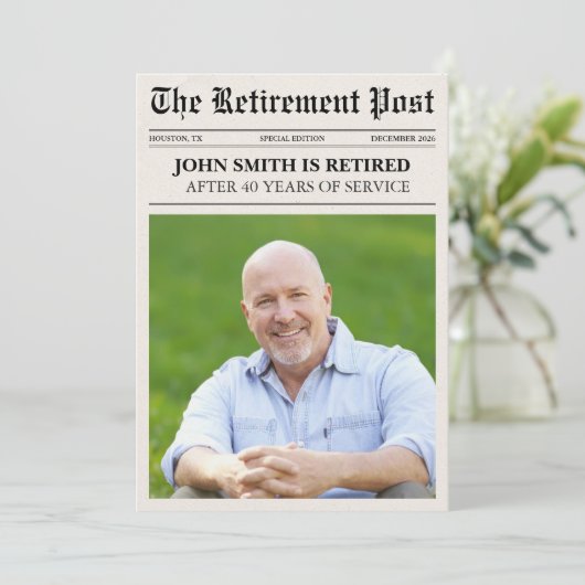 Unique Photo Newspaper Retirement Card (Staand voorkant)