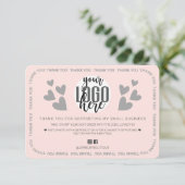 Unique Pink Border Hearts Logo Klant Dank u Bedankkaart (Staand voorkant)