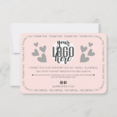 Unique Pink Border Hearts Logo Klant Dank u Bedankkaart (Voorkant)