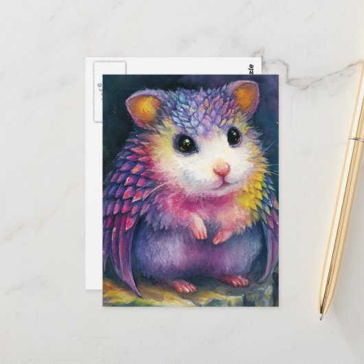 Unique Pink Hamster Dragon Briefkaart (Voorkant / Achterkant in situ)