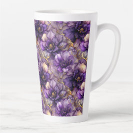 Unique Purple Floral Alcohol Ink Ceramic Latte Mug Mok