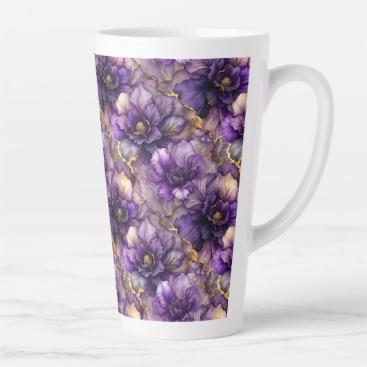 Unique Purple Floral Alcohol Ink Ceramic Latte Mug Mok (Rechts)