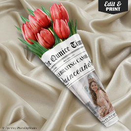 Unique Quinceañera Flower Bouquet, Newspaper Inpakpapier Vel