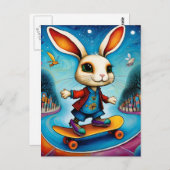 Unique Rabbit Skateboarding Briefkaart (Voorkant / Achterkant)