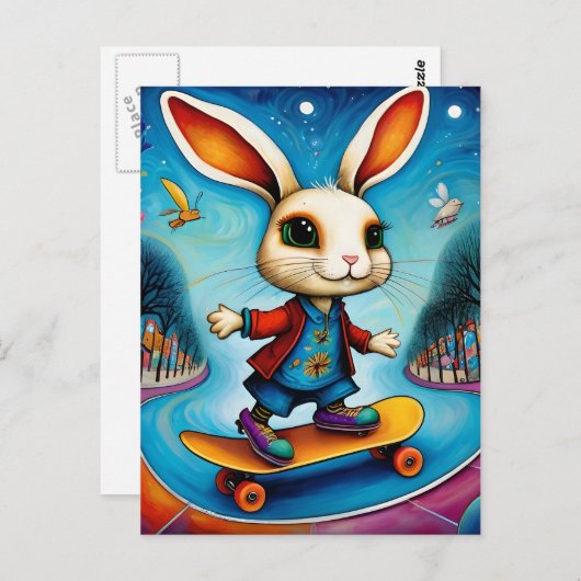 Unique Rabbit Skateboarding Briefkaart (Voorkant / Achterkant)