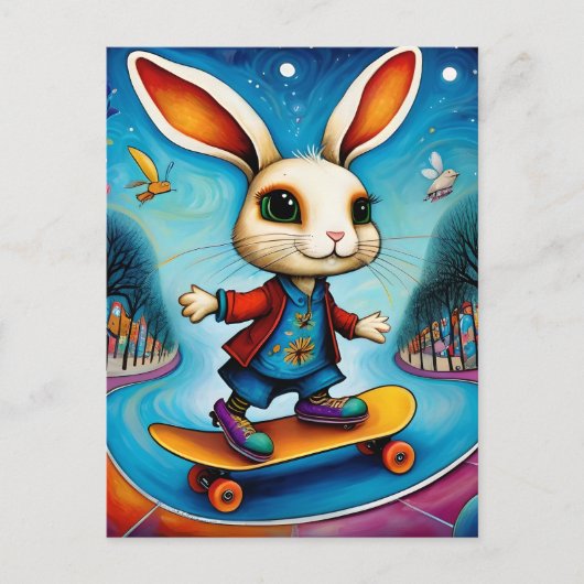 Unique Rabbit Skateboarding Briefkaart (Voorkant)