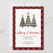 Unique Red Black Plaid Christmas Tree Leopard Card Feestdagenkaart (Voorkant)