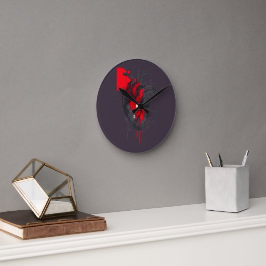 Unique Red Splatter Human Heart Wall Clock Ronde Klok (Kantoor)