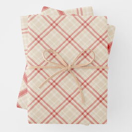 Unique Rustic Cream & Red Squiggly Mixed Plaid Inpakpapier Vel