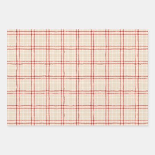 Unique Rustic Cream & Red Squiggly Mixed Plaid Inpakpapier Vel (Voorkant 3)