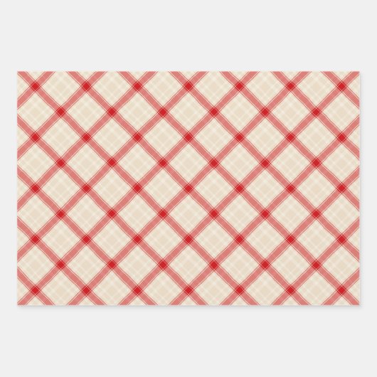 Unique Rustic Cream & Red Squiggly Mixed Plaid Inpakpapier Vel (Voorkant 2)