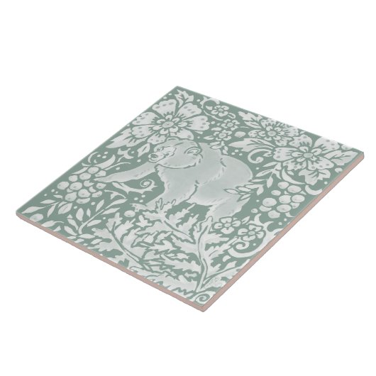 Unique Sage Groen Beer Bosbeboste Dier Tegeltje (Zijkant)