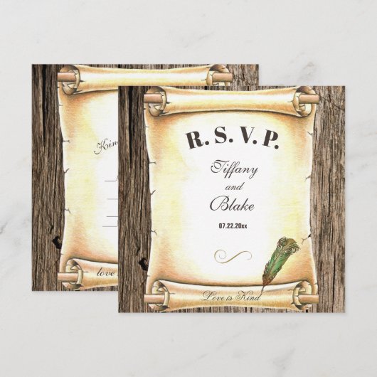 Unique Scroll & Feather Pen Wedding  Kaart (Voorkant / Achterkant)