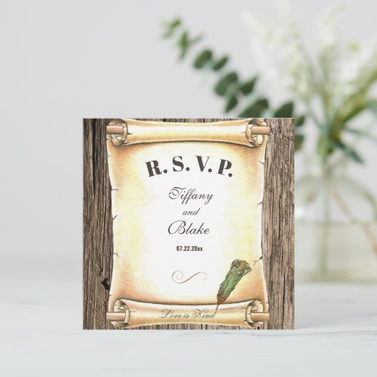 Unique Scroll & Feather Pen Wedding  Kaart (Staand voorkant)