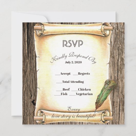 Unique Scroll & Feather Pen Wedding  Kaart (Achterkant)