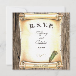 Unique Scroll & Feather Pen Wedding  Kaart