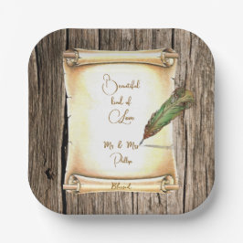 Unique Scroll & Vintage Feather Pen Wedding Papieren Bordje