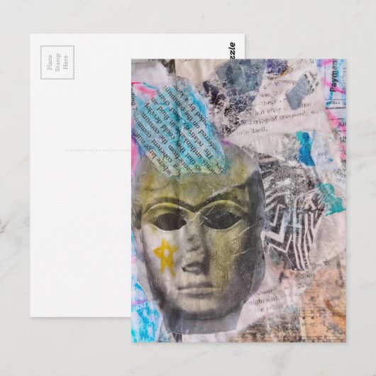 Unique Stone face Abstract Mix Media Collage Briefkaart (Voorkant / Achterkant)